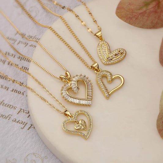 Shimmering Zircon Heart Necklace – Gold Stainless Steel