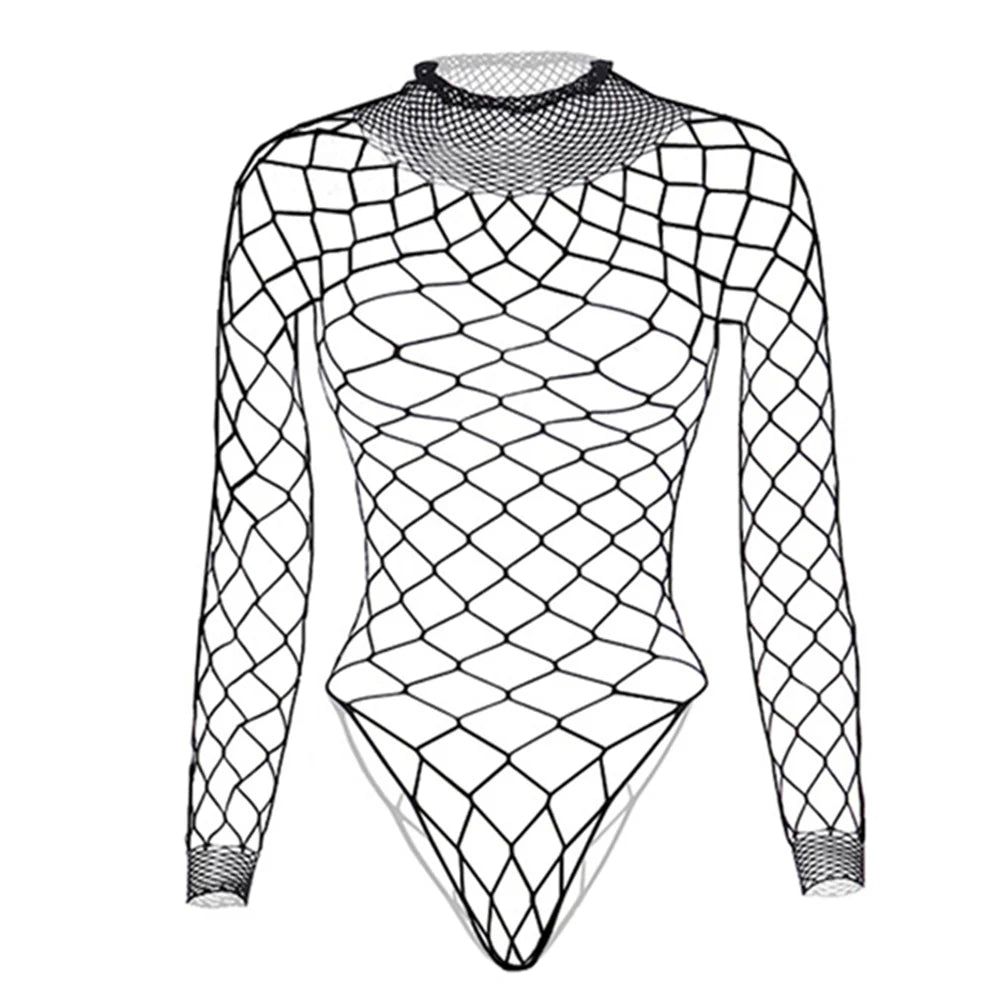 Black net Lace Bodysuit Tops For Women Off-Shoulder Hollow Out Mesh Sheer Body Top Female Hot Backless Nightclub Lingerie Top