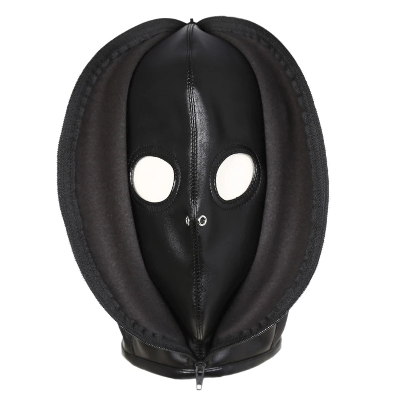 Zippered PU Leather Full Head Mask – Erotic Horror Headgear for Roleplay, Fetish Wear, & Halloween Domination