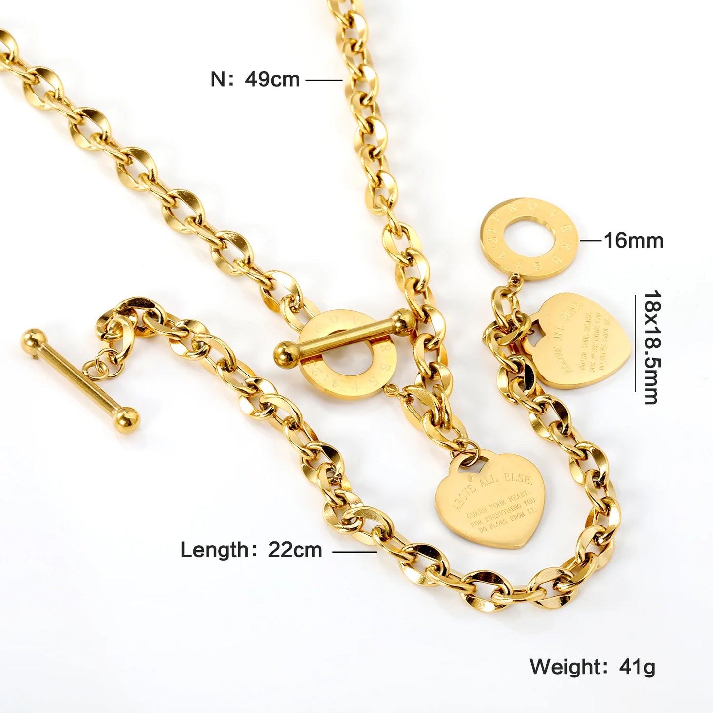 Heart Love Jewelry Set – Necklace & Bracelet Set for Women | Glossy Waterproof Stainless Steel, Romantic Birthday Gift