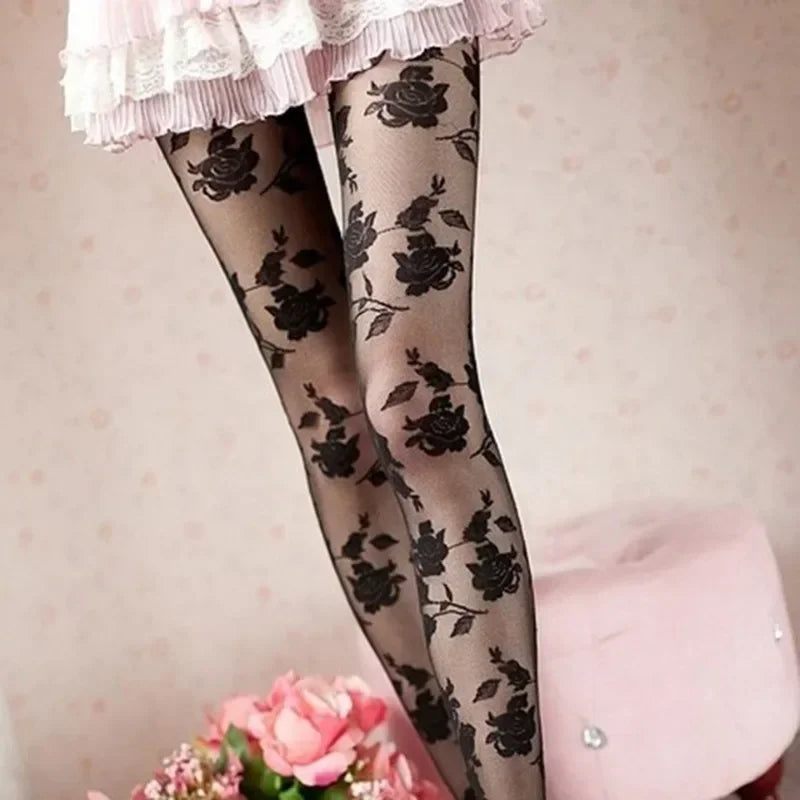 Rose Bloom – Sheer Floral Tattoo Tights