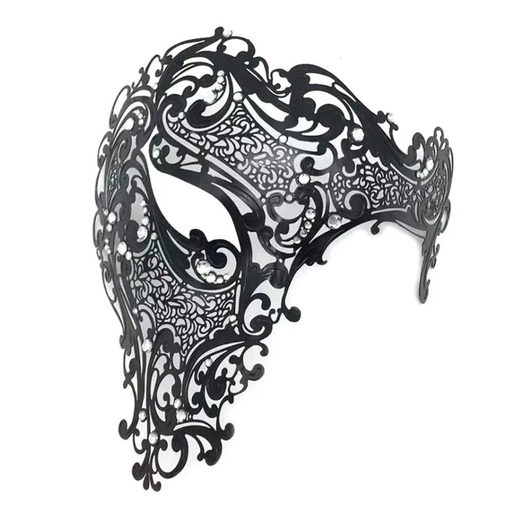 Black & Gold Skull Metal Mask – Rhinestone-Embellished Venetian Masquerade Half-Face Mask for Men & Women