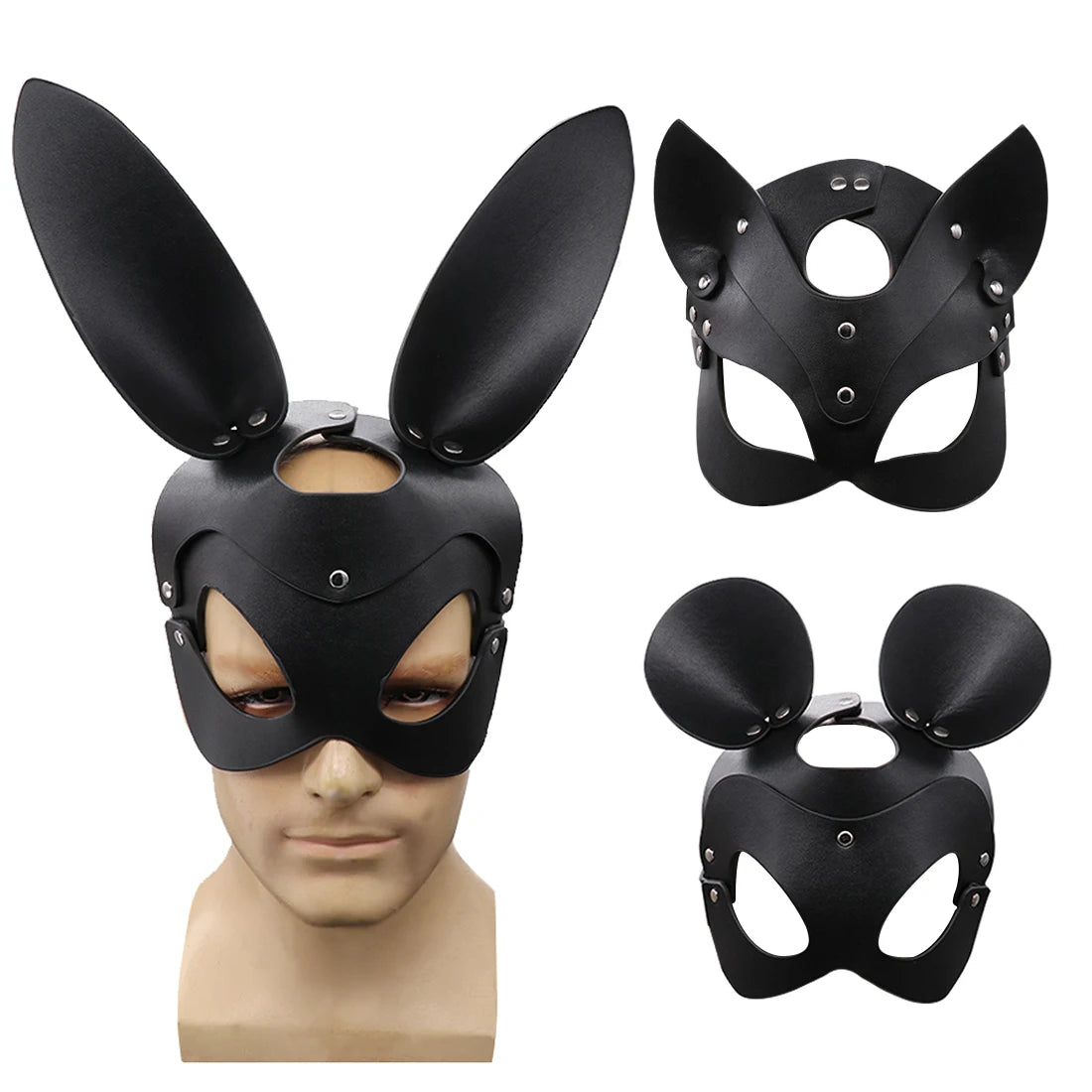 Punk Bunny Mask – Spiked Leather Cat & Mouse Headgear for Cosplay, Masquerades & Halloween