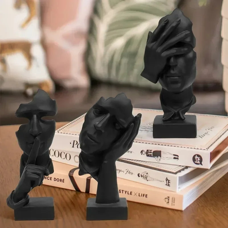 3-Piece “Thinker” Statue Set – Silence Is Gold Abstract Resin Figurines | Modern Home & Office Decorative Sculptures