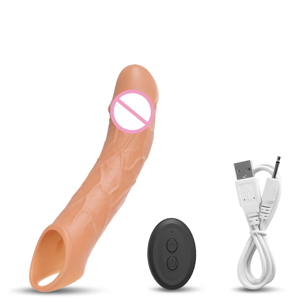 Remote Control Vibrating Penis Extension Sleeve – Reusable Silicone G-Spot Stimulator & Ejaculation Delay Toy for Couples