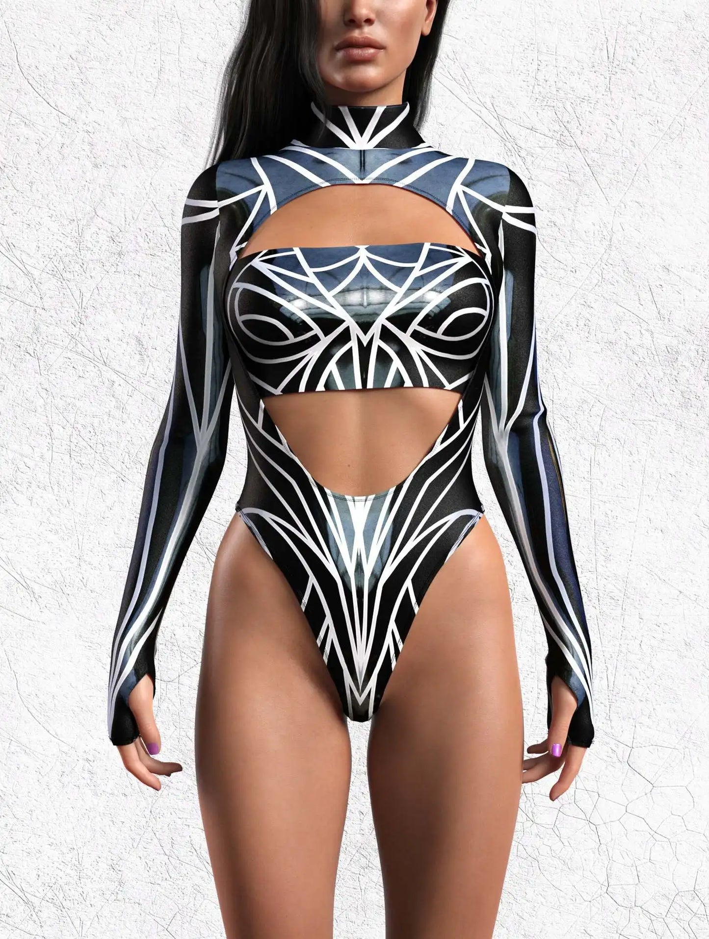 Choice of colours - Sexy Women’s Graffiti Art Bodysuit – Open-Heart Leotard Tights Jumpsuit for Carnival, Party, Cosplay & Swimwear