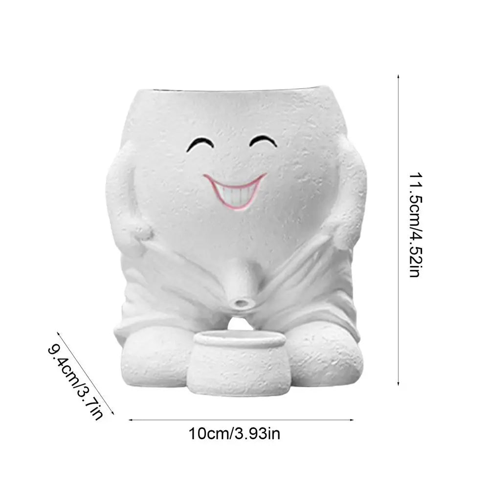 Human Face Flower Pot – Unique Fun Head Planter Vase with Drainage for Outdoor Plants, Garden, Patio, and Office Decor Funny Gift Present Peeing Boy