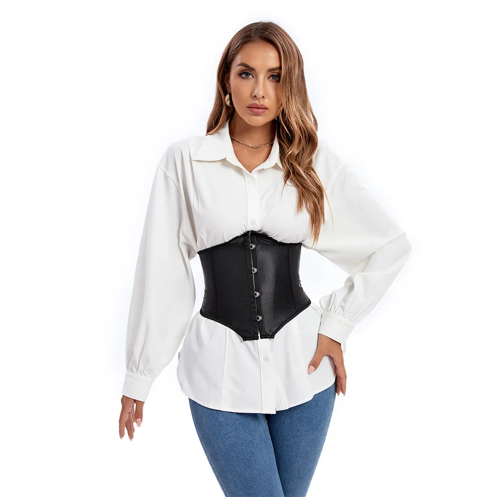 Black Satin Underbust Waist Trainer Corset – Short Torso Cincher Belt Shapewear