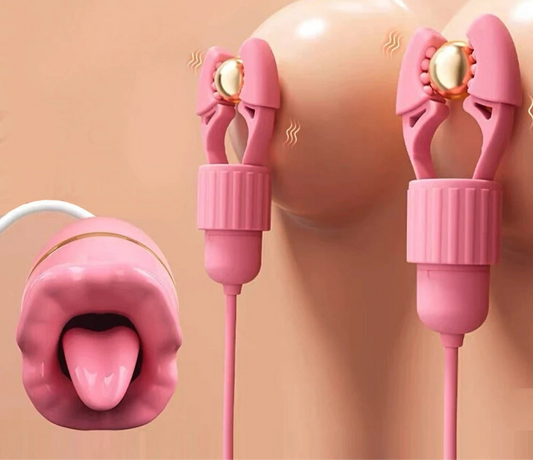 Sucking & Vibrating Nipple Clamp – Tongue Licking Massager for Breast, Clitoris & Labia Stimulation