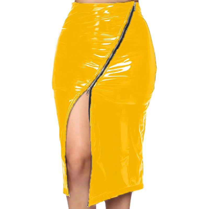Seductive Women’s Full Zip Faux Leather PVC Pencil Skirt – High-Waisted Latex Skirt in 5XL, 6XL, 7XL for Nightclub & Party