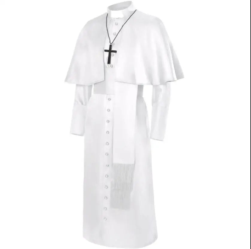 Men's Robe Clergy Cassock Medieval Priest Costume Church Religious Roman Soutane Pope Pastor Father Costumes Mass Missionary Colours Cheeky Halloween Party