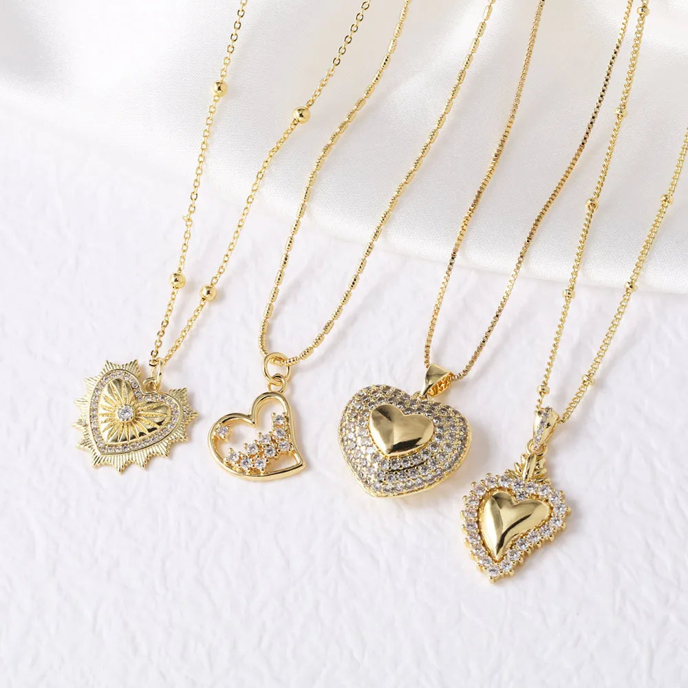 Elegant Gold-Plated Heart Crystal Necklace – Shiny Short Chain Jewelry Gift for Women