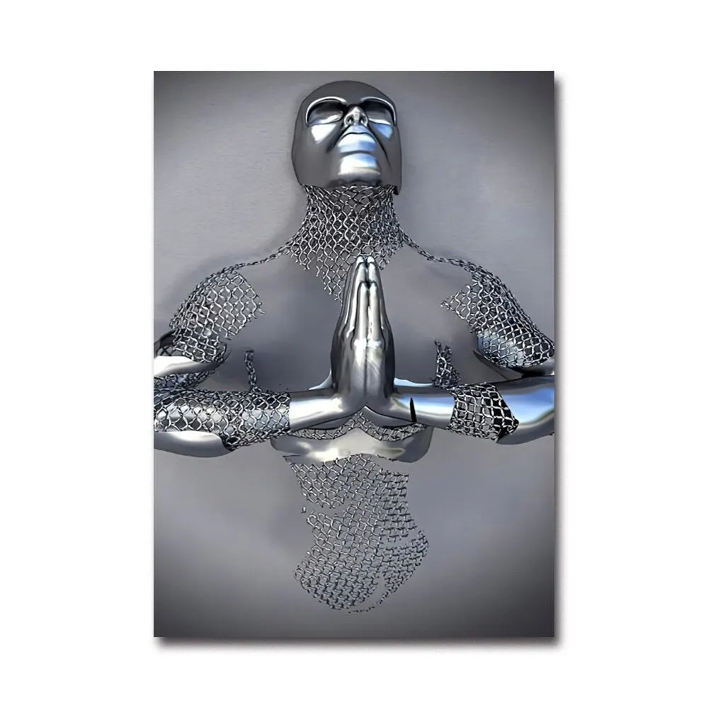 Futuristic Desire – Abstract Metal Robot Canvas