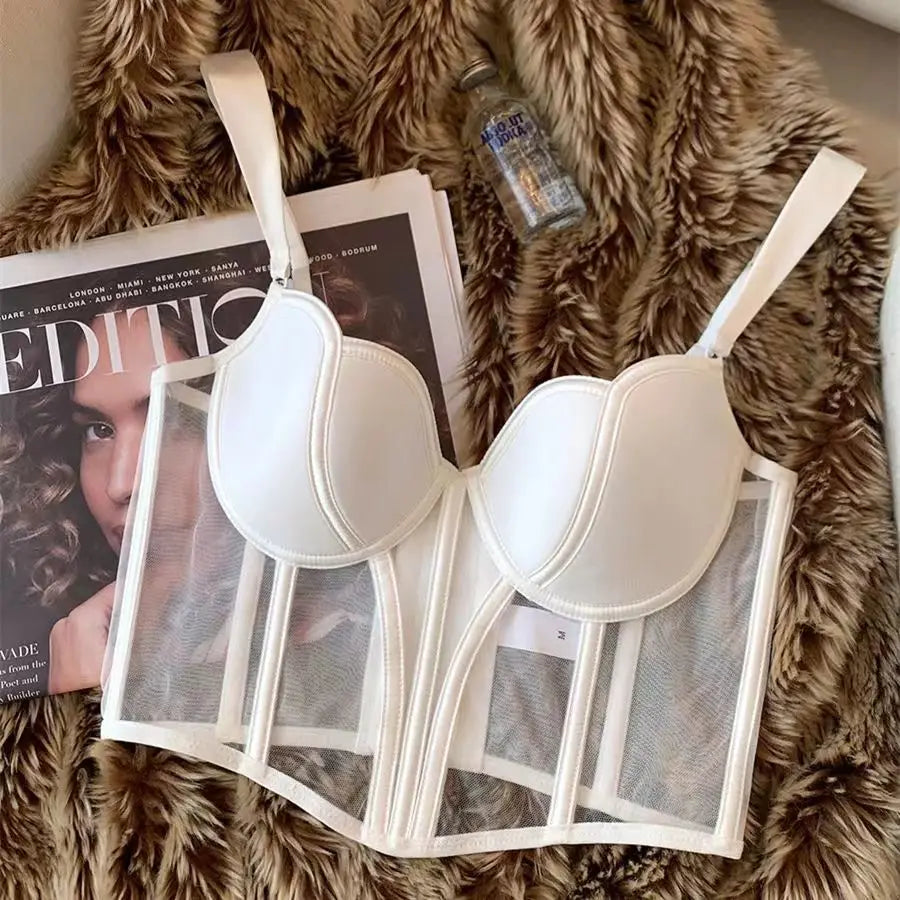 French Lace Dobby Corset Lingerie Set – Soft Bra & Panties for Women, Romantic Wedding Body Shaper & Cropped Top Underwear