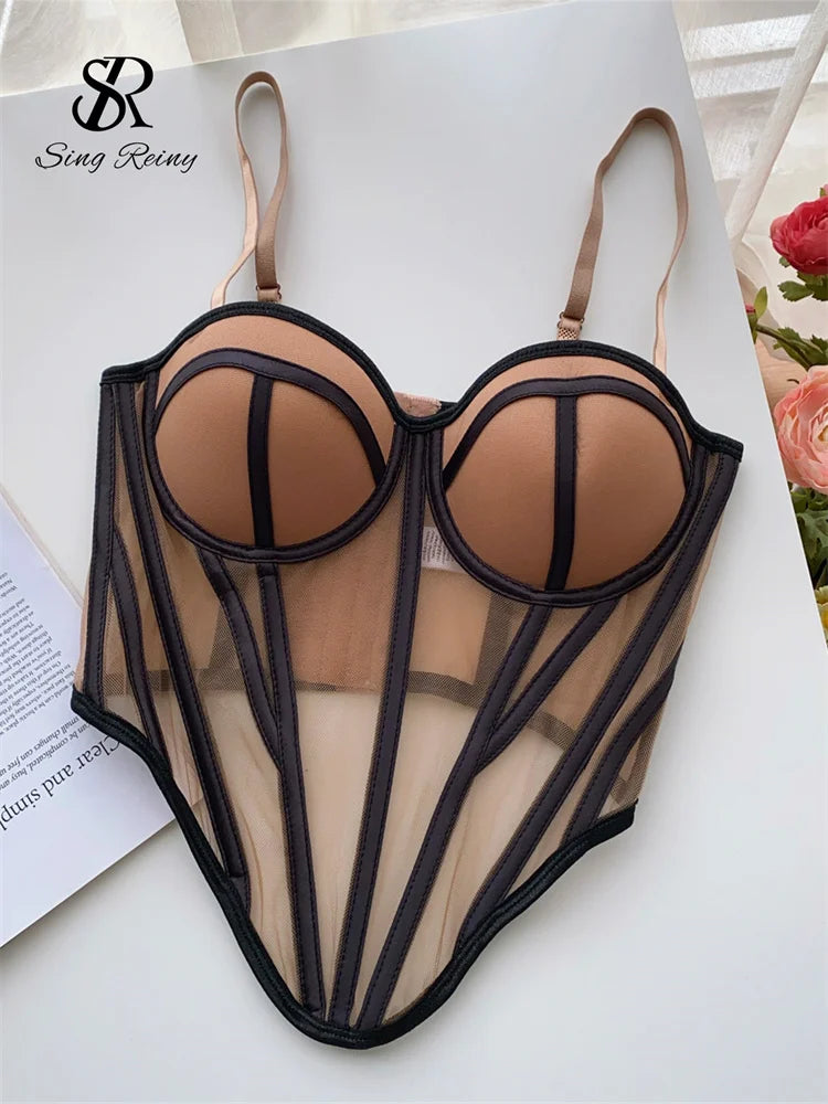 Sexy Sheer Corset Tank Top – Strapless Transparent Striped Camisole for Women, Slim Backless Streetwear Lingerie