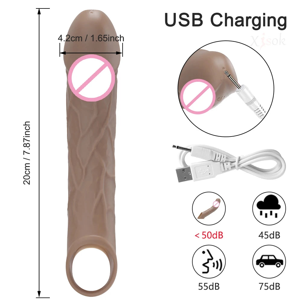 Remote Control Vibrating Penis Extension Sleeve – Reusable Silicone G-Spot Stimulator & Ejaculation Delay Toy for Couples