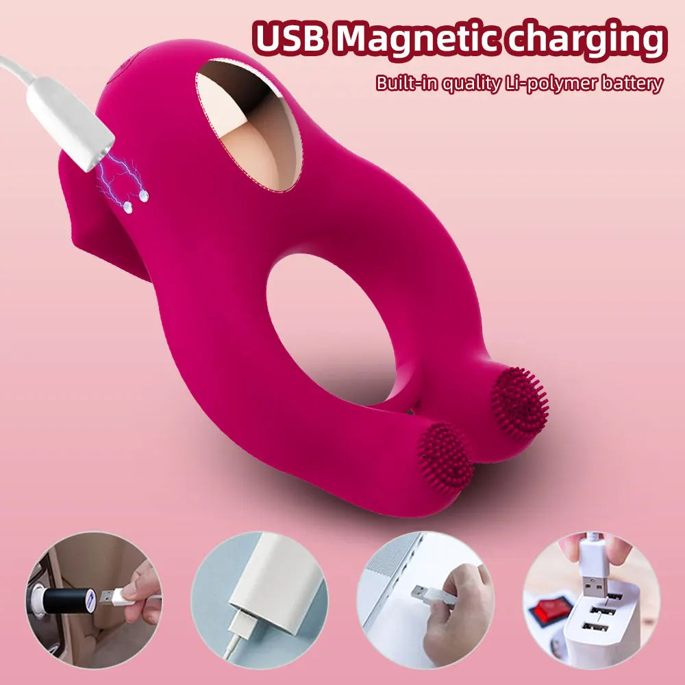 Pulse Lick Duo – Tongue-Licking Clitoris Stimulator & Delay Cock Ring for Explosive Couple Play