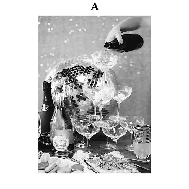 Champagne Elegance – Black & White Beauty Art