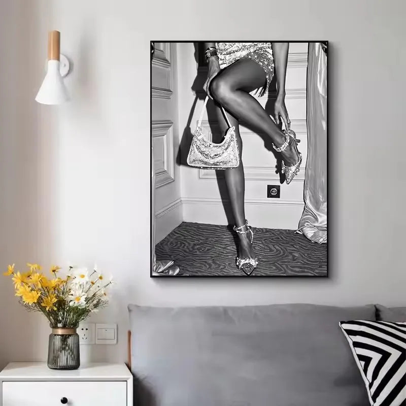 Midnight Glamour – Black & White Heels Art