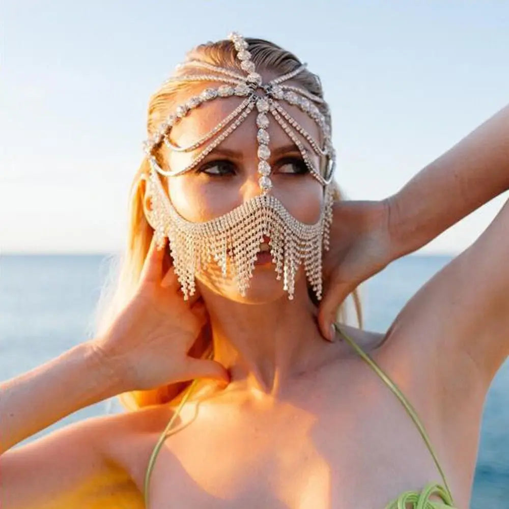 Crystal Tassel Veil Mask