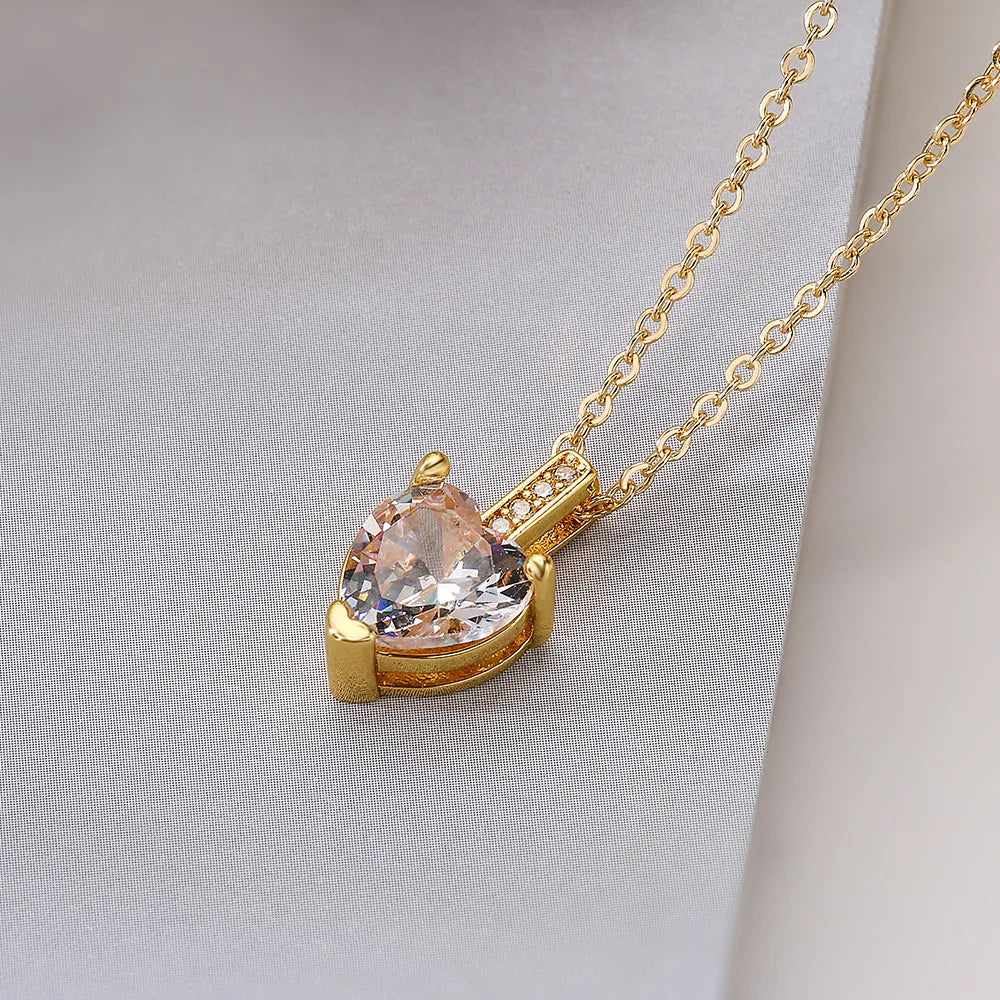 Shimmering Zircon Heart Necklace – Gold Stainless Steel