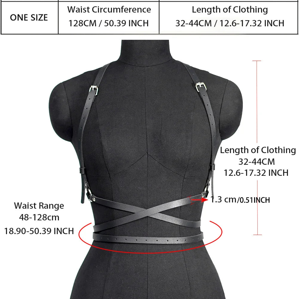 Sexy Leather Body Harness for Women – Gothic Lingerie Corset Belt with Straps & Suspenders