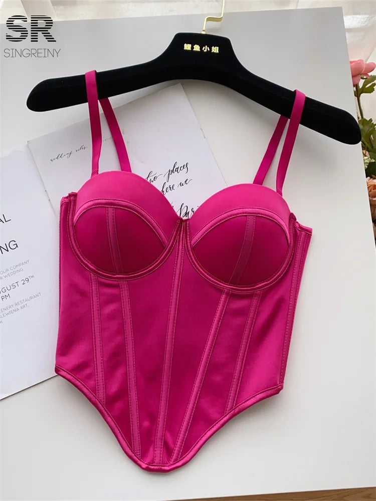 Fashion Sexy Camisole for Women – Slim Fit French-Style Solid Sleeveless Tank Top with Built-In Bra