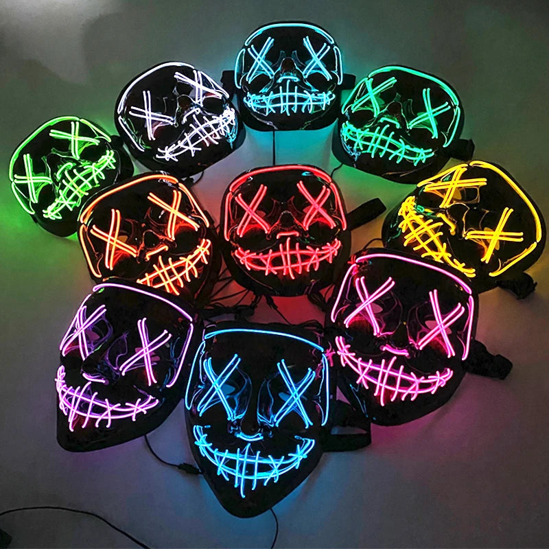 Glow-in-the-Dark Halloween Mask – Neon Luminous Half-Face Masque for Cosplay & Costume Parties