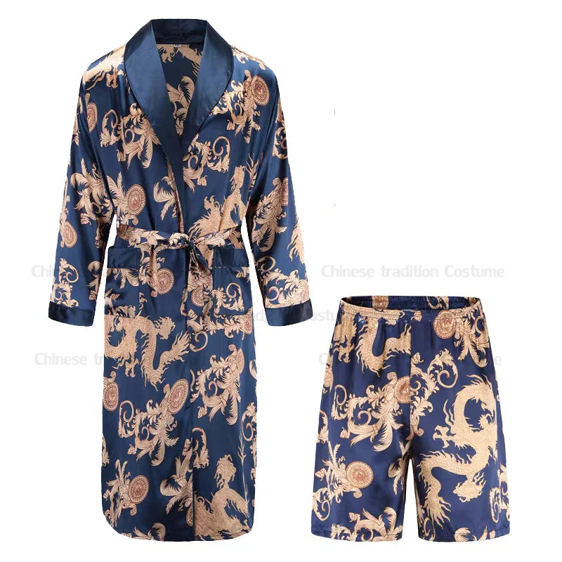 Luxury Comfort – Dragon Print Satin Pijamas for Men