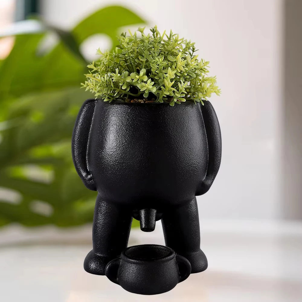 The Pot That Pees – Funny Ceramic Planter for Desk or Patio Black White Peeing Boy Cheeky Present Gift