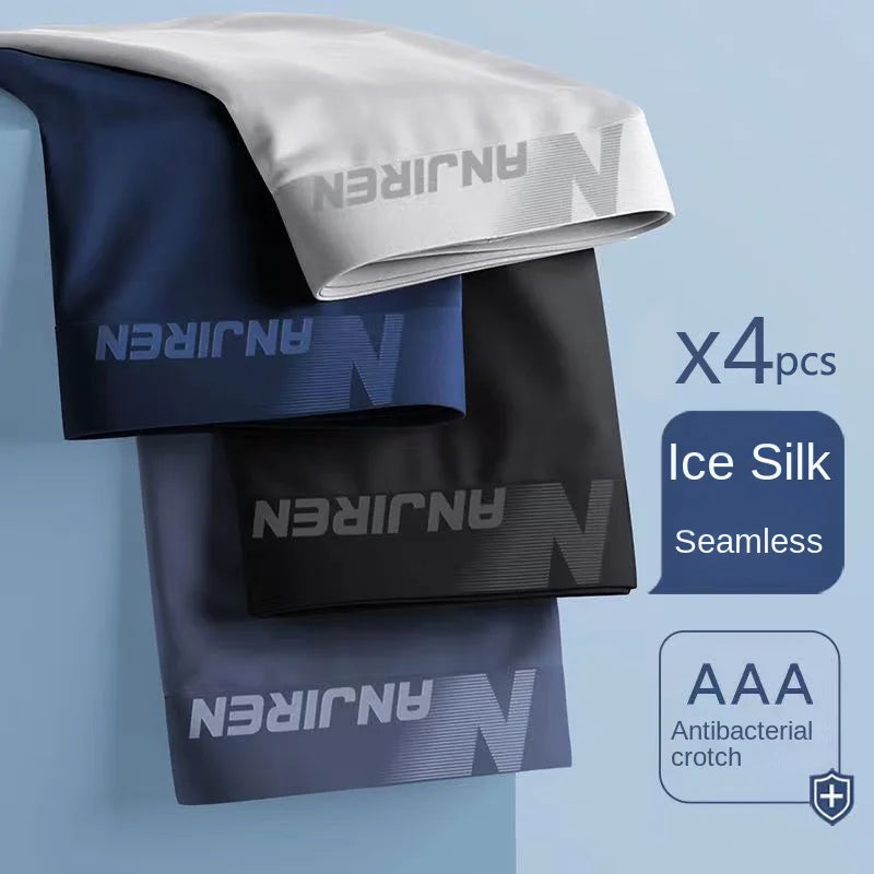 Stay Cool & Sexy – 4PCS Men’s Ice Silk Boxers