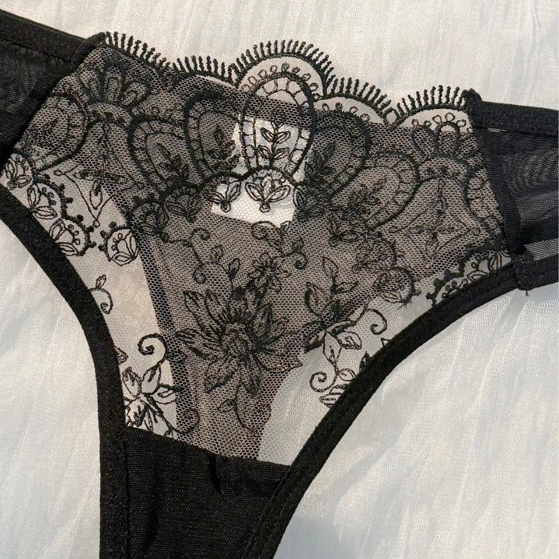 Effortlessly Elegant. Unapologetically Seductive French Lingerie Set – Lace Embroidered Bra and T-Back Panty