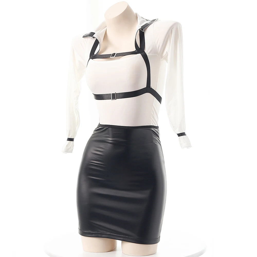 Seductive Office Uniform Cosplay – Strap Shirt & Mini Skirt Outfit for Women