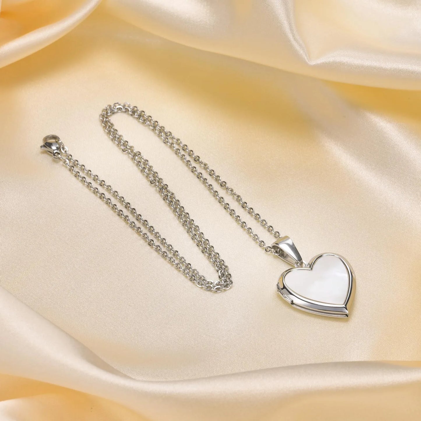 Golden Heart Locket Necklace with Crystal Pearl