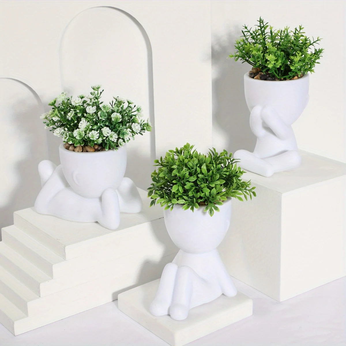 Adorable Eucalyptus Plant in Black & White Character Pot Sexy Boy Girl Pose Mini Planter for Home Decor Present Gift