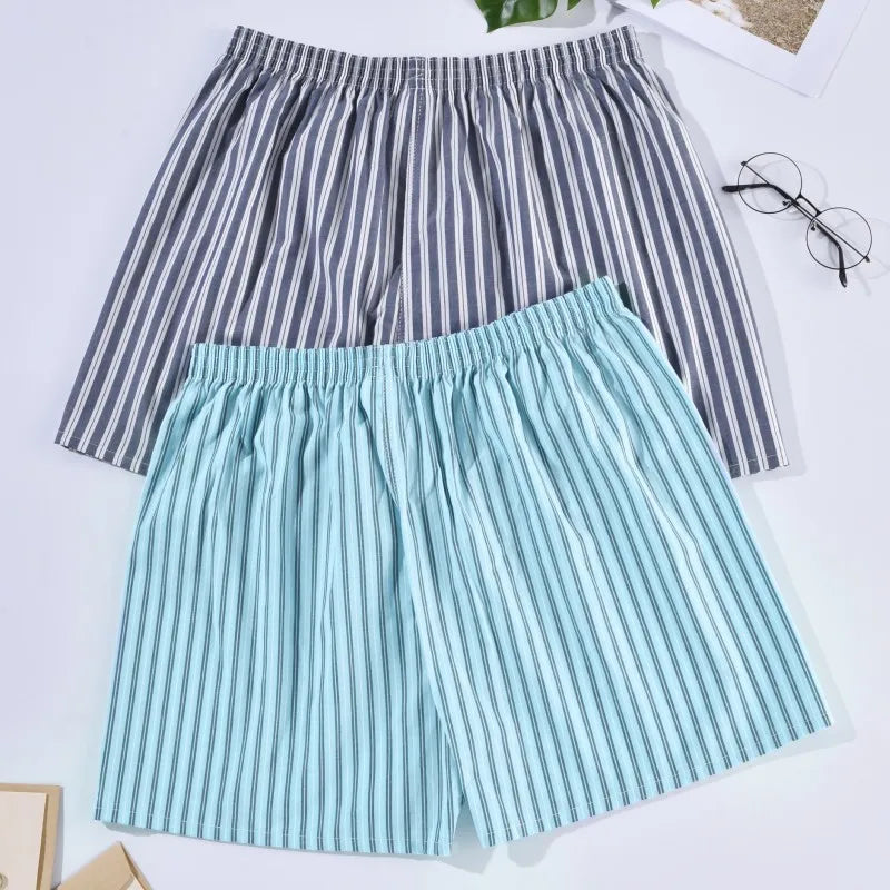 Men’s Classic Cotton Boxer Shorts – Casual, Loose, Striped & Plaid Sleepwear Underwear