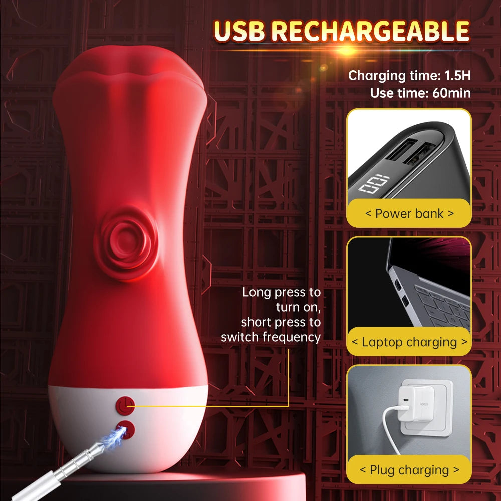 2-in-1 Male Tongue Licking & Deep Throat Masturbator – Glans Stimulator & Training Cup