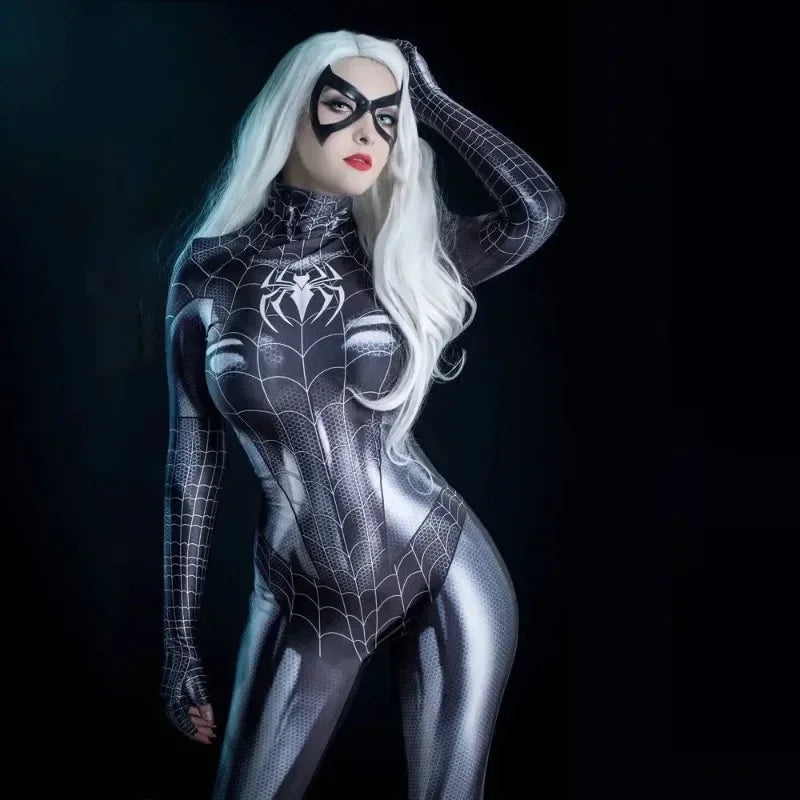 Sexy Black Cat Superhero Spider Woman Bodysuit – 3D Printed Cosplay Costume for Women | Halloween & Christmas Jumpsuit Outfit
