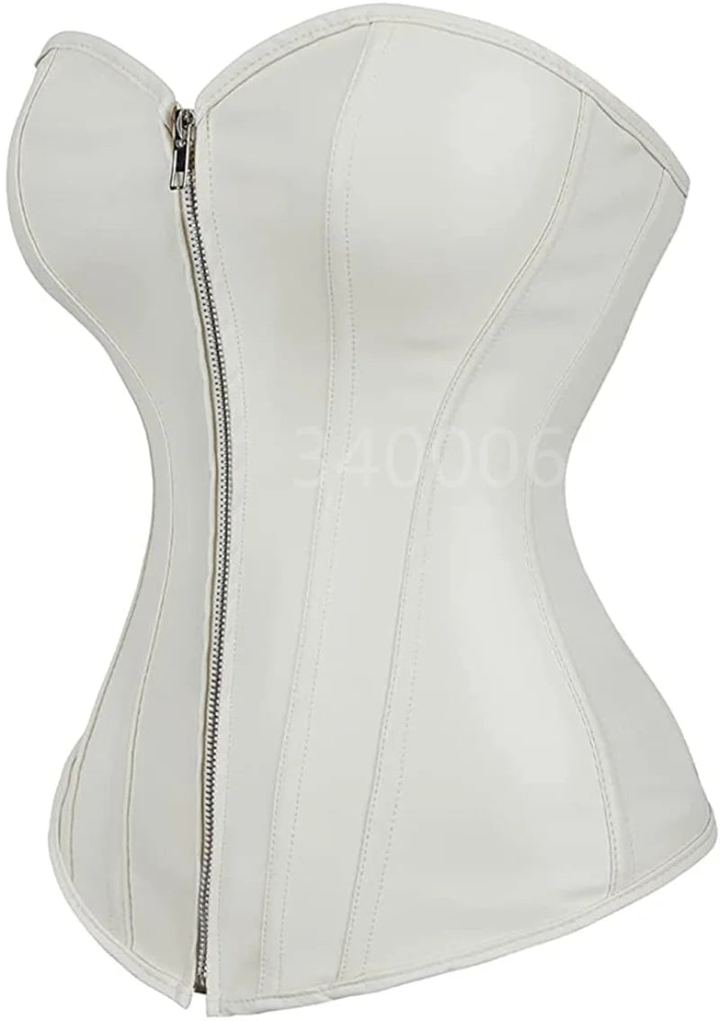 Caudatus Plus Size Faux Leather Overbust Corset – Sexy PU Bustier with Zipper, Burlesque Lingerie for Women
