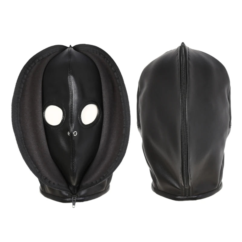 Zippered PU Leather Full Head Mask – Erotic Horror Headgear for Roleplay, Fetish Wear, & Halloween Domination