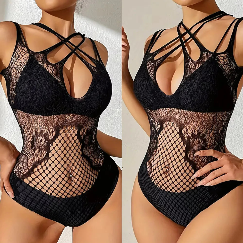 Erotic Fishnet Bodysuit Lingerie – Hot Transparent One-Piece Jumpsuit for Women, Sensual Exotic Underwear Costume