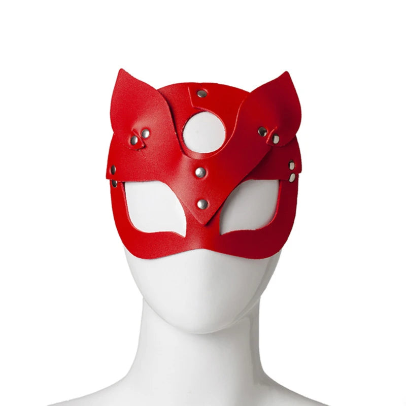 Sexy Black / Red / White  Leather Cat Mask – Erotic Half-Eye Cosplay Mask for Women’s Roleplay, Fetish Wear & Naughty Halloween Fun