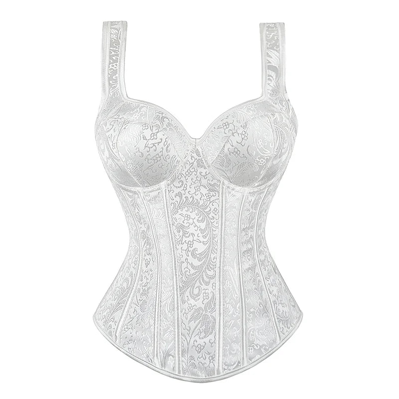 Plus Size Steampunk Overbust Corset with Cups – Zipper Lingerie Bustier with Side Straps, Waist Trainer Corset for Women