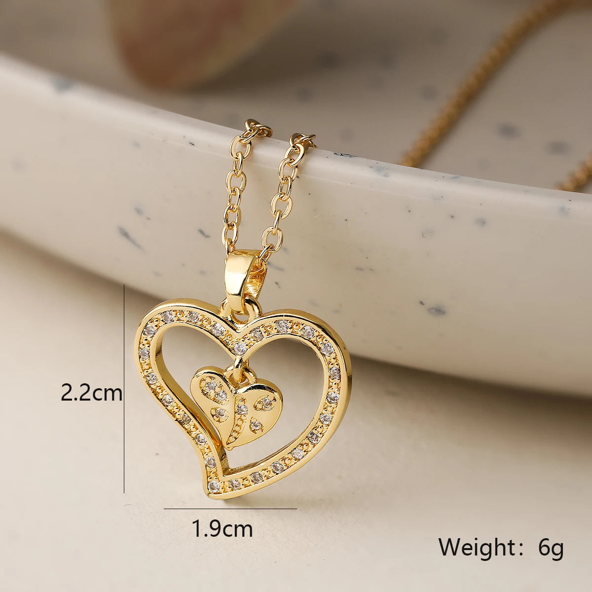 Shimmering Zircon Heart Necklace – Gold Stainless Steel