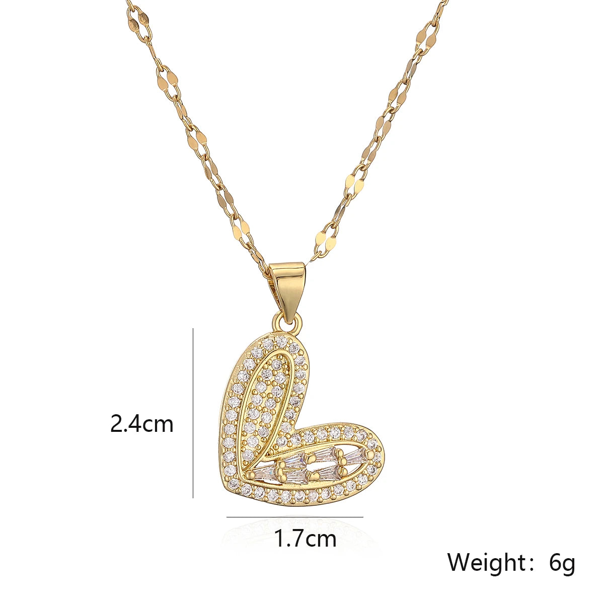 Shimmering Zircon Heart Necklace – Gold Stainless Steel