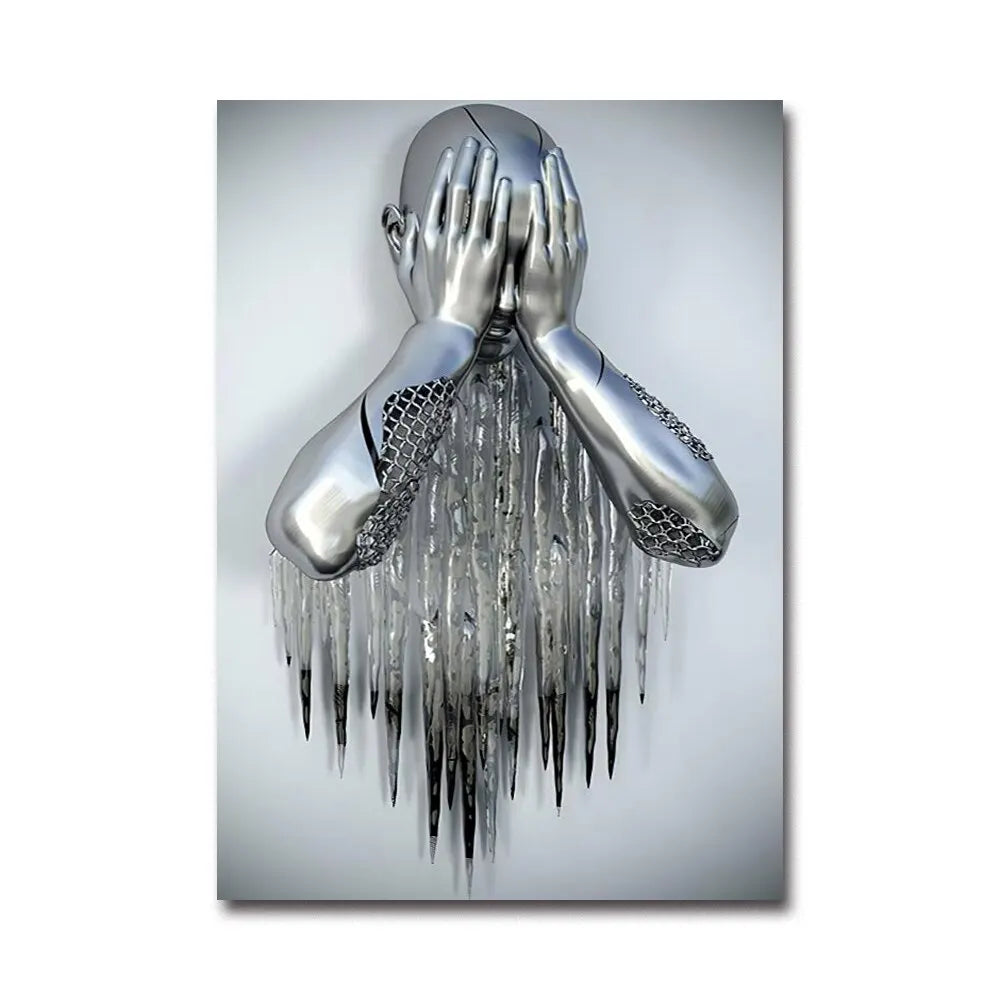 Futuristic Desire – Abstract Metal Robot Canvas