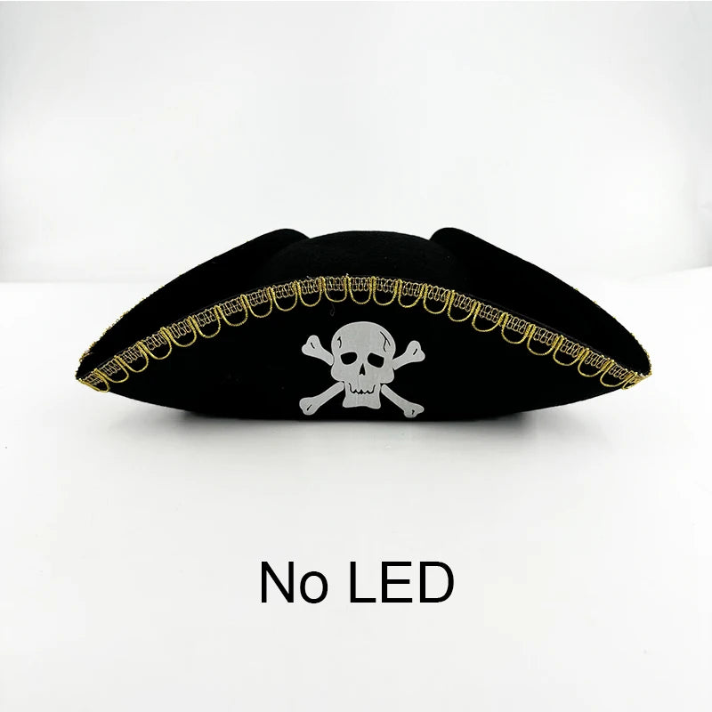 Glowing LED Pirate Hat – Black Skull Cap for Adults – Light-Up Halloween & Pirate Theme Party Costume Accessory