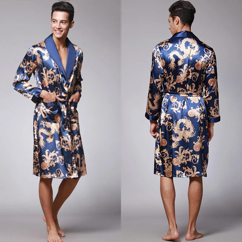 Luxury Comfort – Dragon Print Satin Pijamas for Men