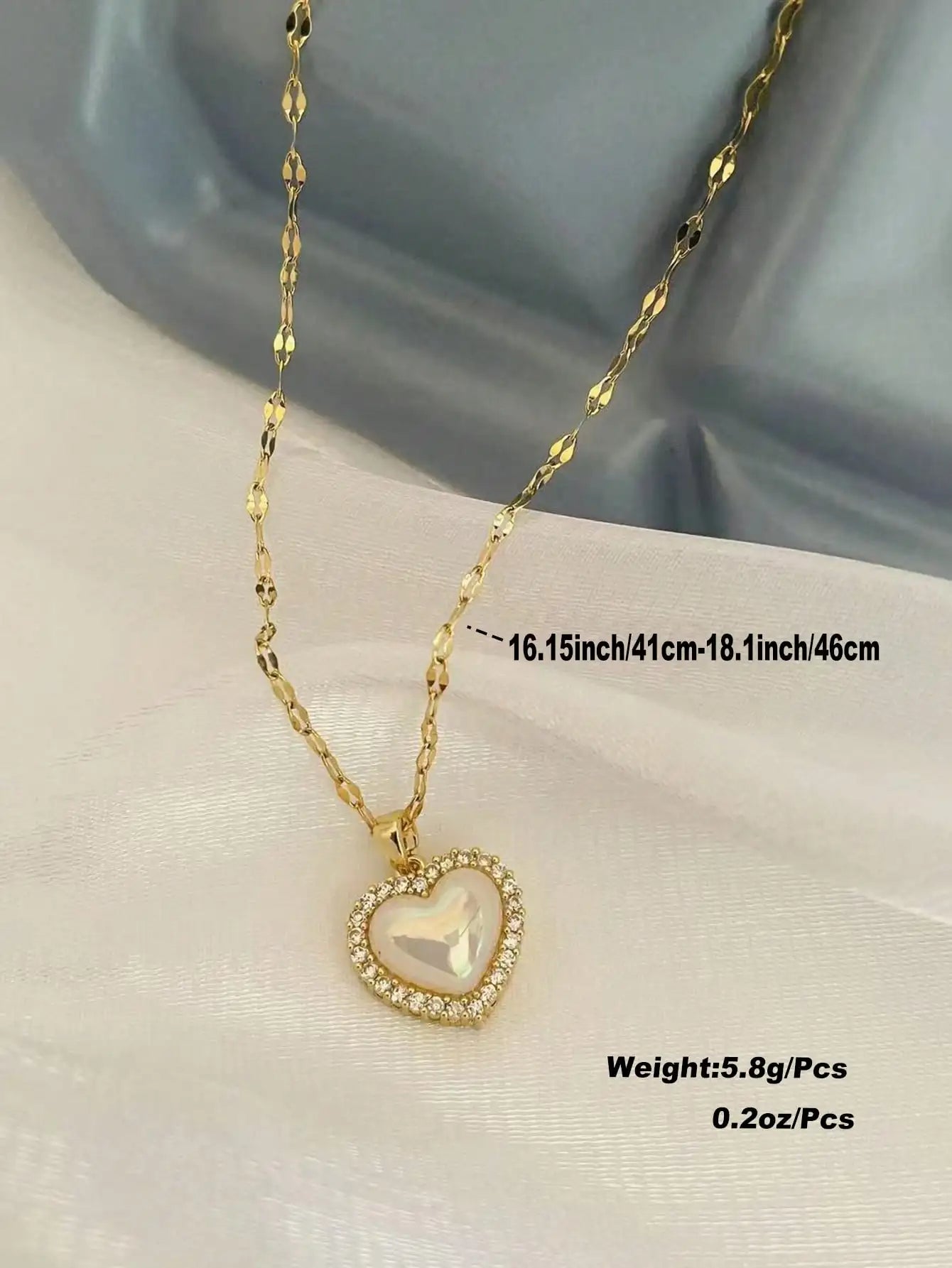 Golden Pearl Heart Necklace with Crystal Pendant