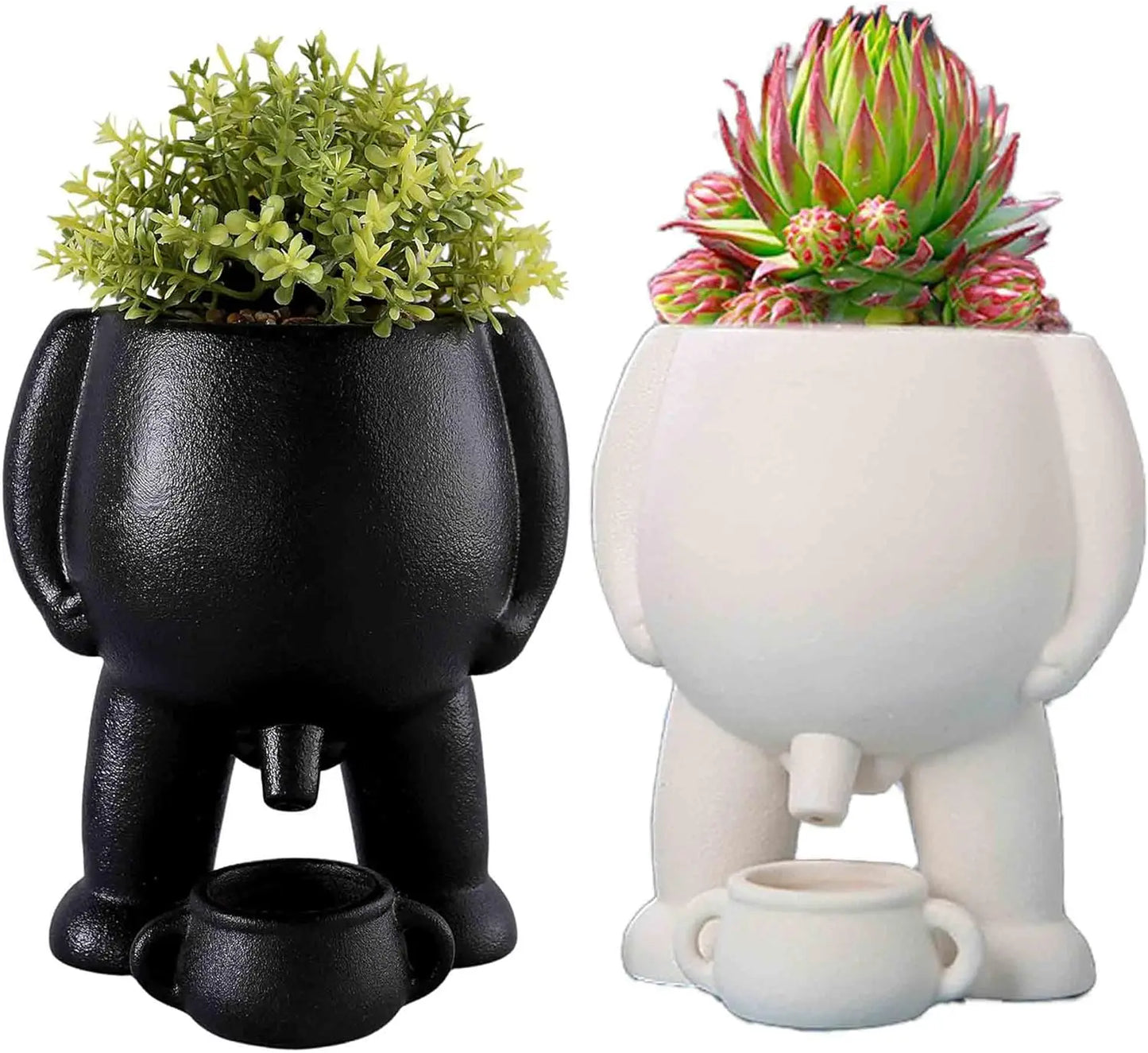 The Pot That Pees – Funny Ceramic Planter for Desk or Patio Black White Peeing Boy Cheeky Present Gift
